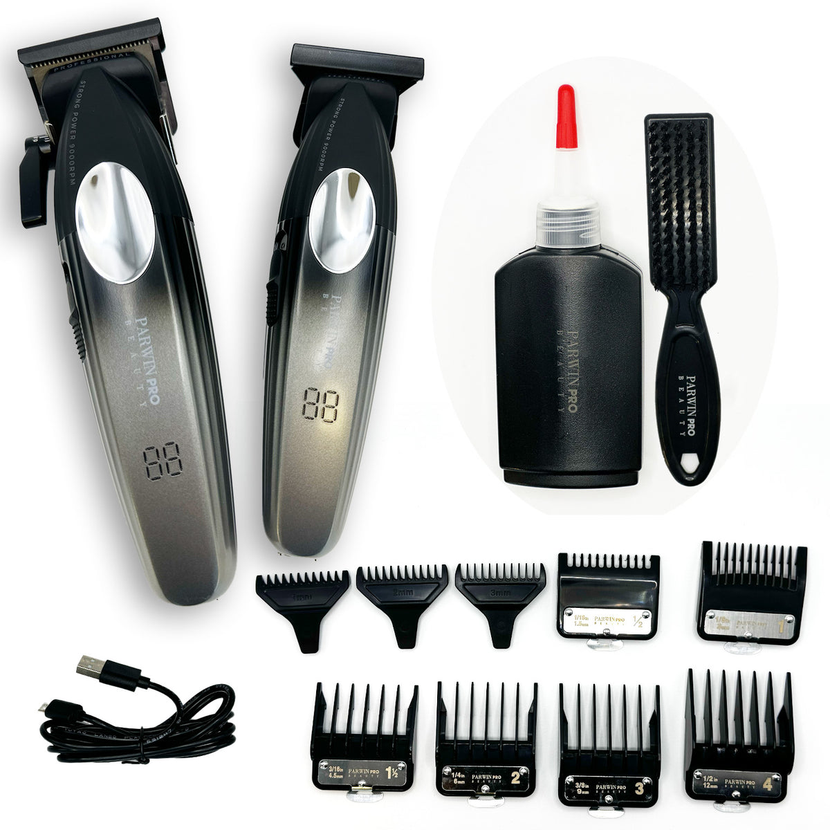 Parwin Pro+ Cordless Hair Clipper &amp; Trimmer Bundle – Gold / Grey