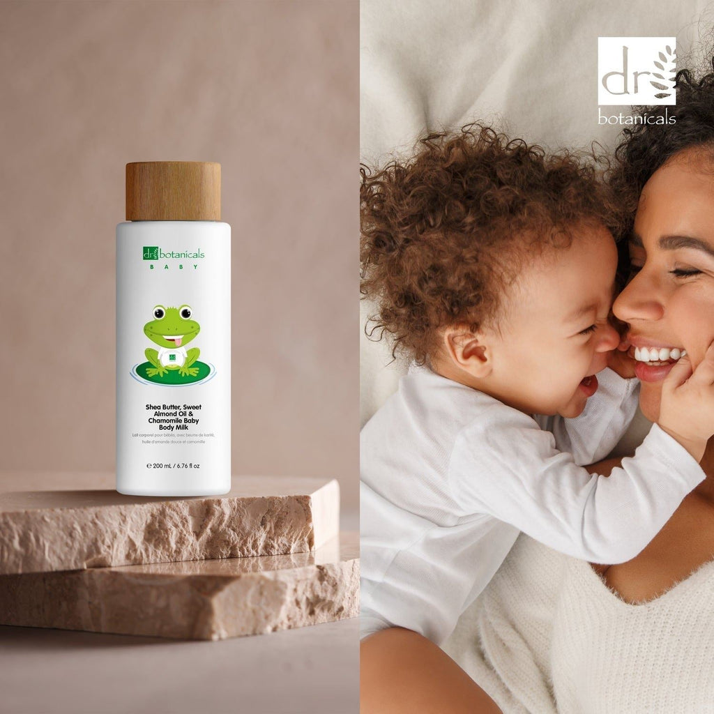 Baby body lotion applied gently during an after-bath skincare routine