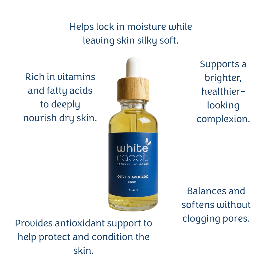 White Rabbit Olive & Avocado Nourishing Facial Serum 50ml boxed packaging