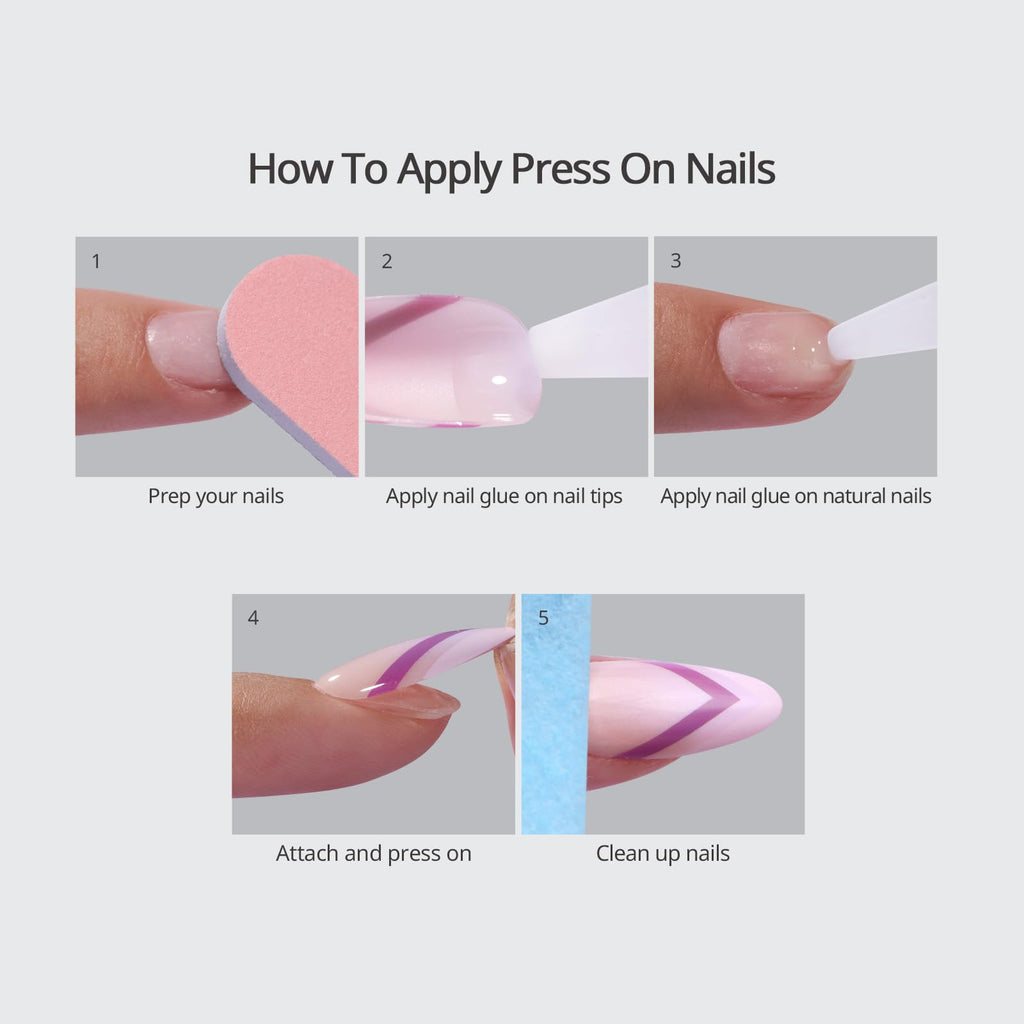 BTArtbox Short Ombre Flower Almond Press On Nails – Garden Party Kit, 32 Nails, 16 Sizes