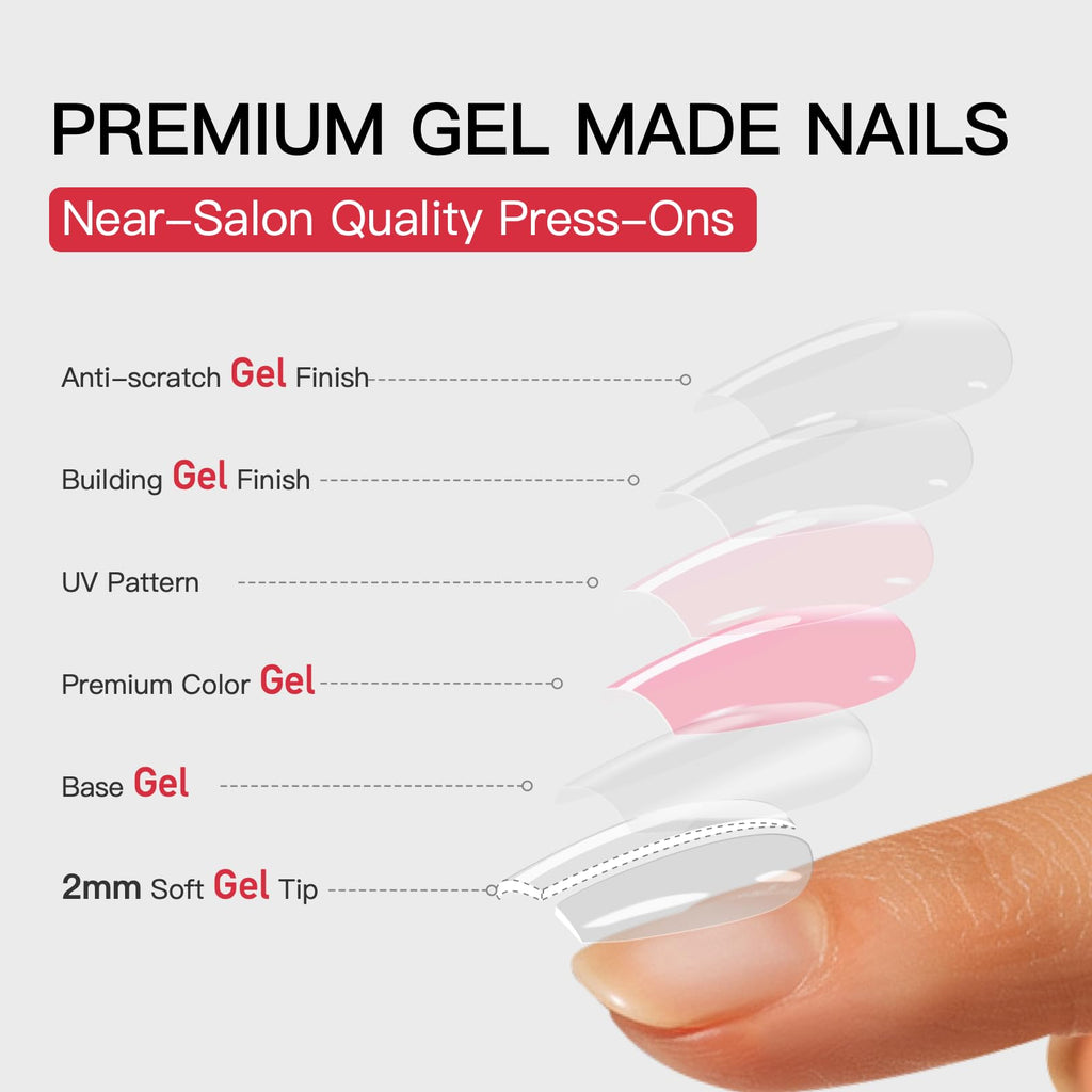 CurvLife Oval French Press On Nails Short – Soft Gel Salon Quality False Nails