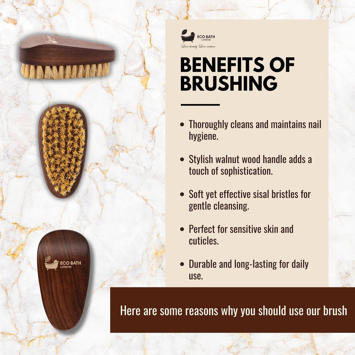 Eco Bath Natural Sisal Walnut Wood Nail Brush - Luxurious Design
