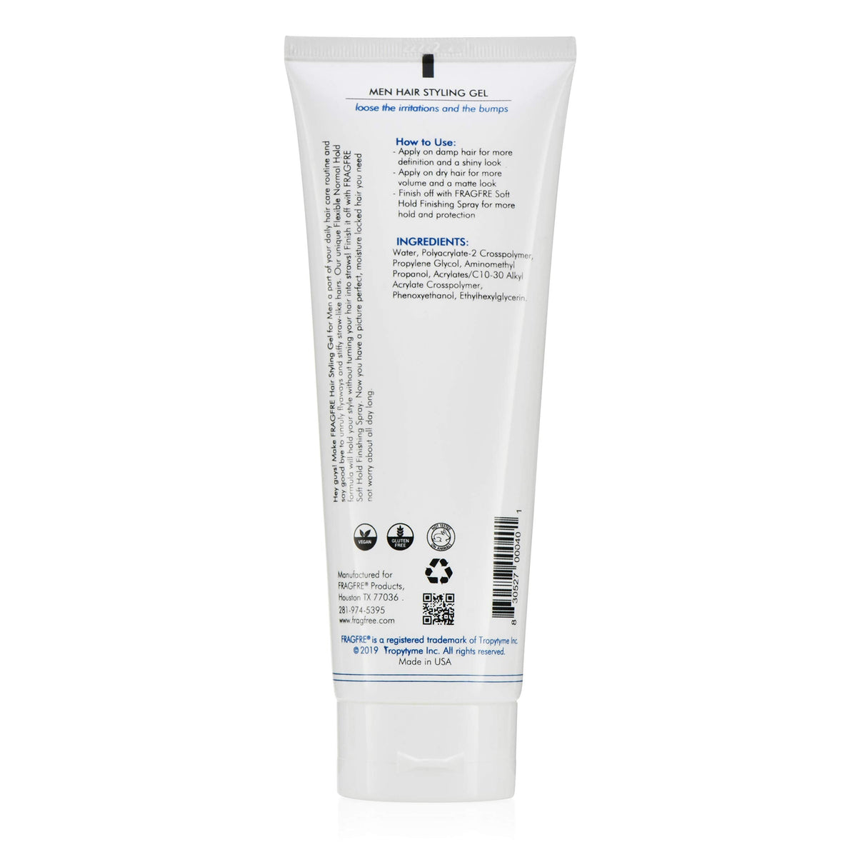 FRAGFRE Men Hair Styling Gel – Fragrance Free, pH Balanced, 8 oz