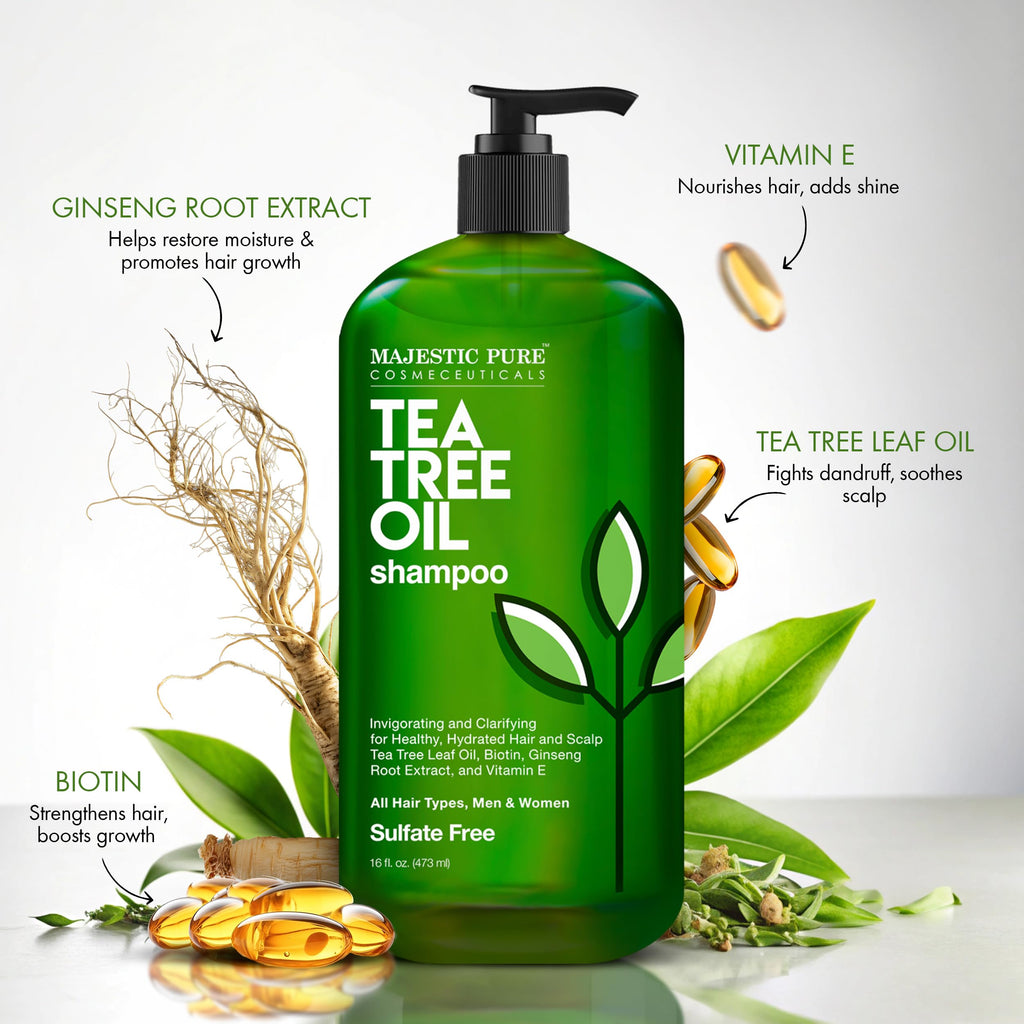 Majestic Pure Tea Tree Shampoo 473ml – Sulfate-Free Shampoo for Itchy Scalp