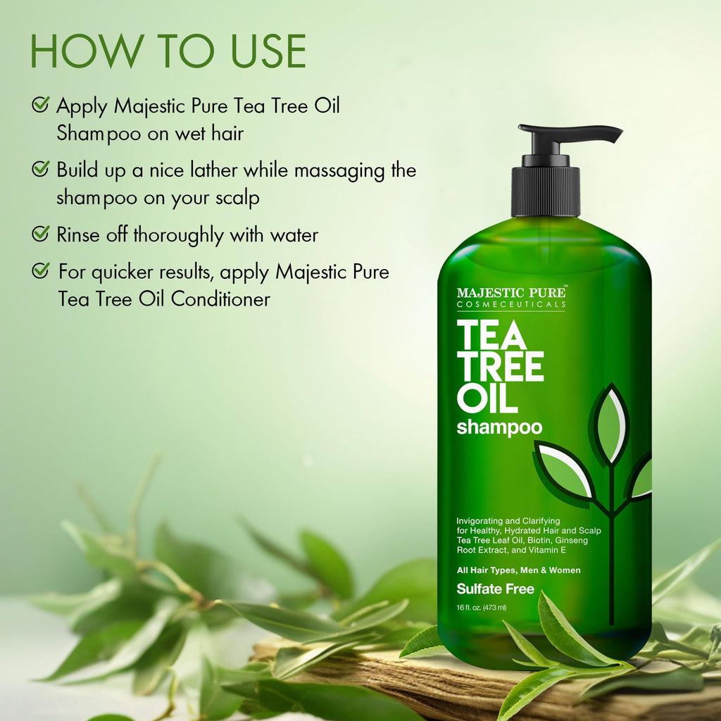 Majestic Pure Tea Tree Shampoo 473ml – Sulfate-Free Shampoo for Itchy Scalp