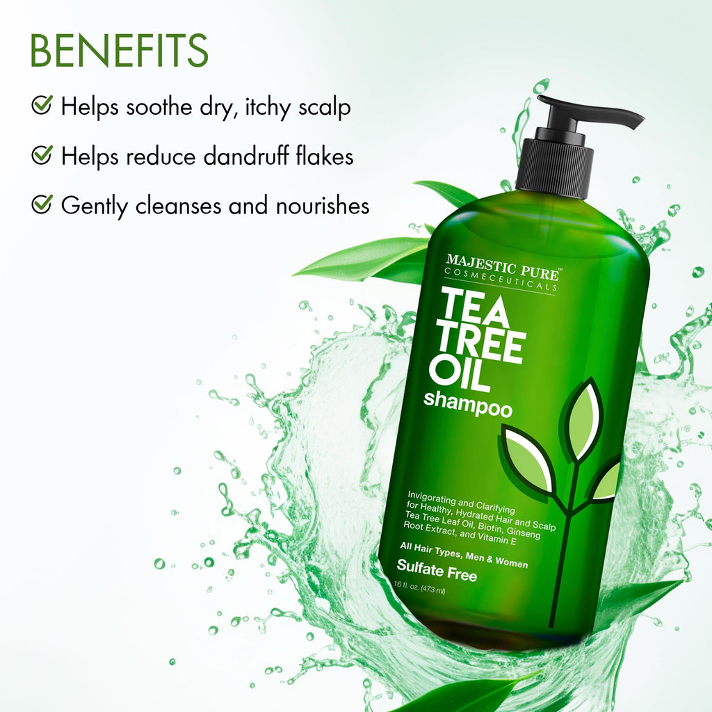 Majestic Pure Tea Tree Shampoo 473ml – Sulfate-Free Shampoo for Itchy Scalp