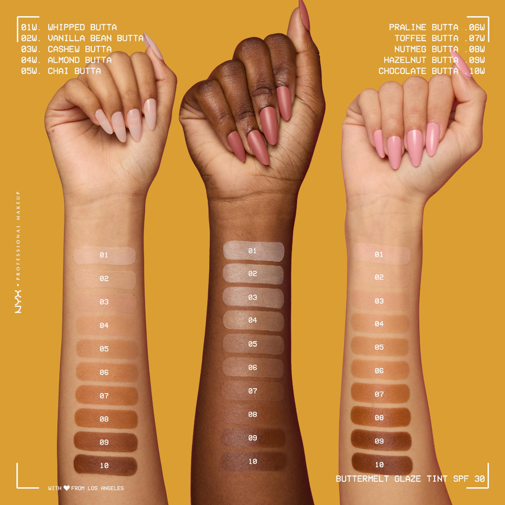NYX PROFESSIONAL MAKEUP Buttermelt Glaze Soft Glow Skin Tint SPF 30 | 12HR Wear, 01 Whipped Butta