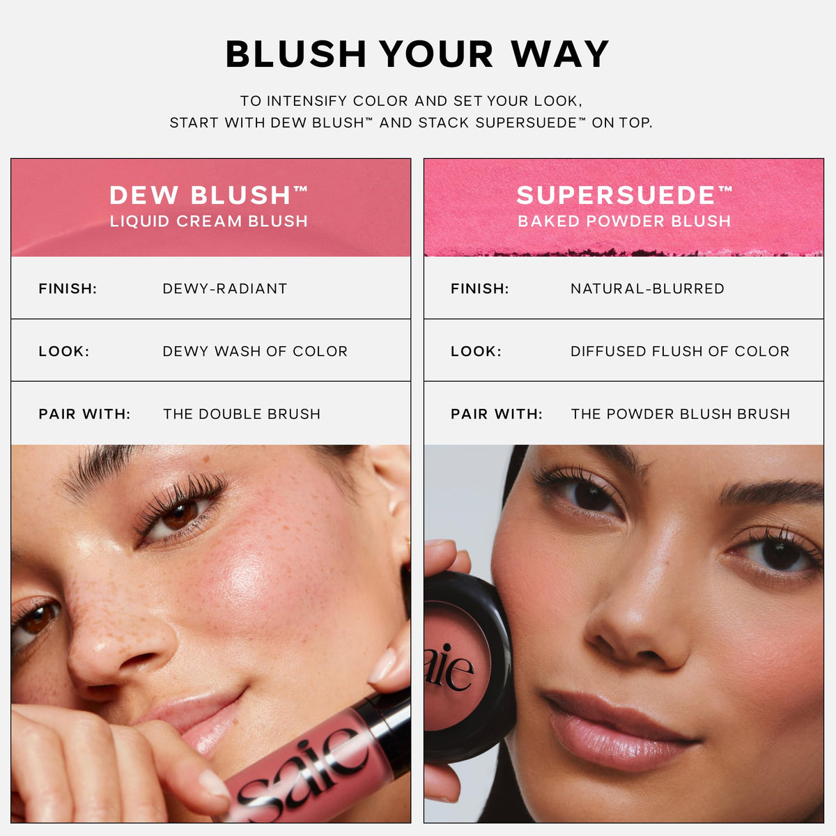 Saie SuperSuede Baked Blush in Mia – Talc-Free Hydrating Powder with Hyaluronic Acid (0.1 oz)