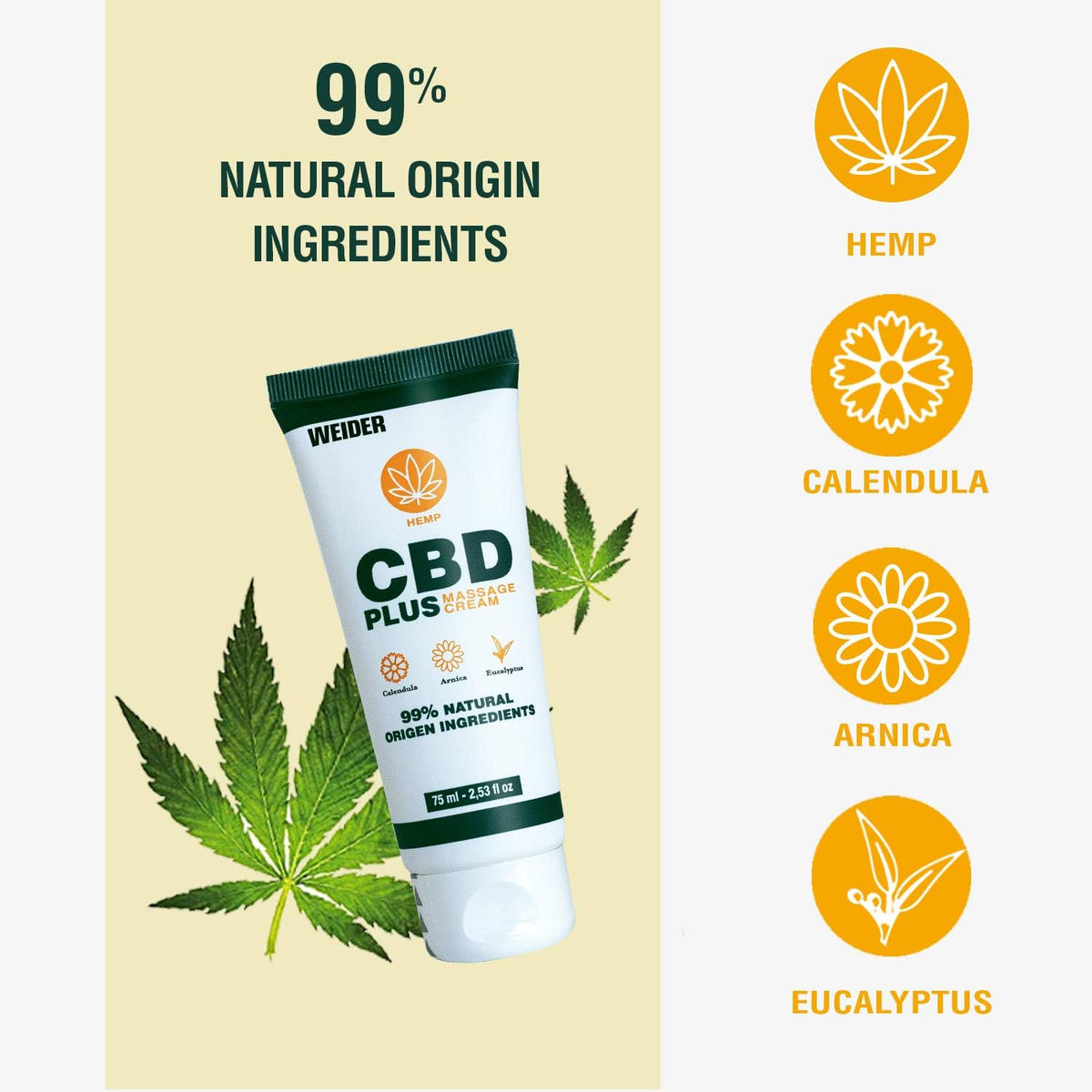 Weider CBD Cream with Calendula, Arnica & Eucalyptus 75ml